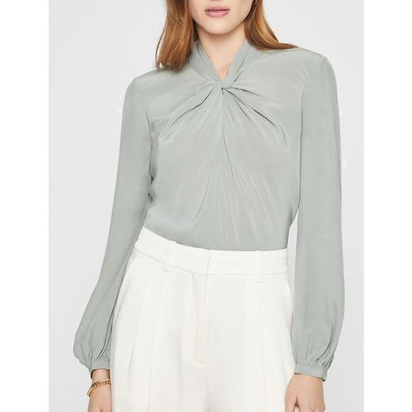 Club Monaco Twist Neck Top Satin Long Sleeve Blouse Iron Blue Small - Picture 1 of 8